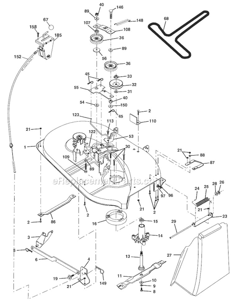 Tractor - Mower Deck Diagram and Parts List for HD13538 96016000100 Weed Eater Lawn Tractor